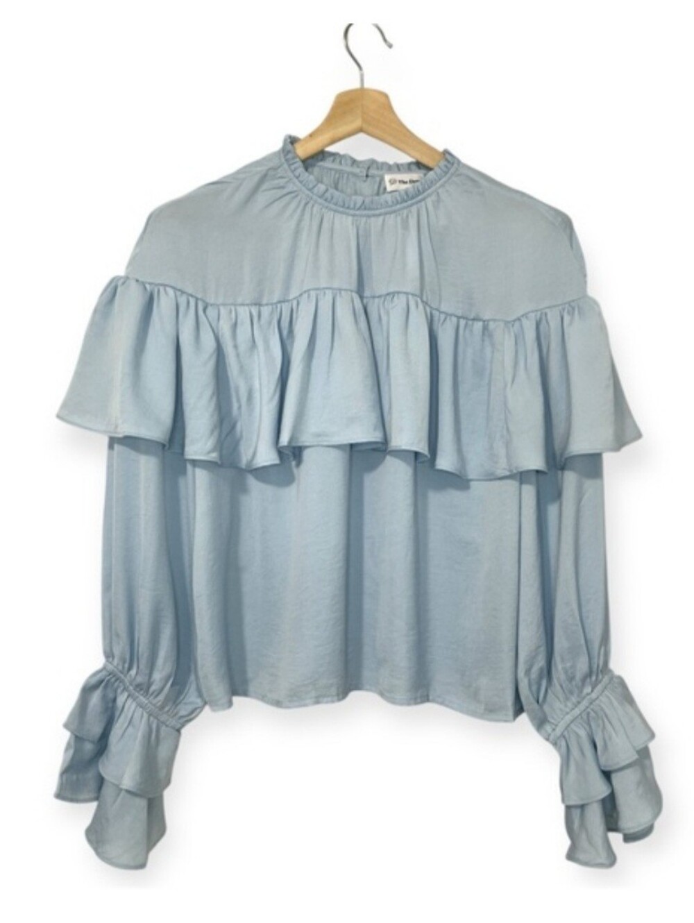 Light Blue Ruffled Long-Sleeve Blouse - Picture 4 of 7